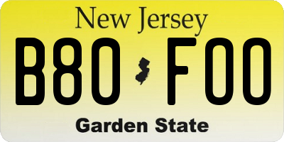 NJ license plate B80FOO
