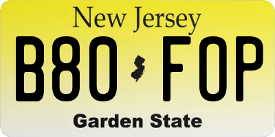 NJ license plate B80FOP