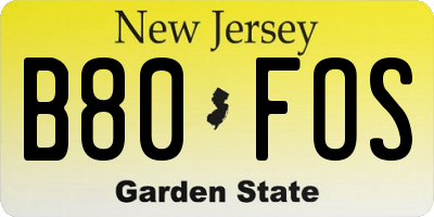 NJ license plate B80FOS