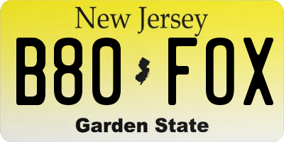 NJ license plate B80FOX