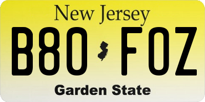 NJ license plate B80FOZ
