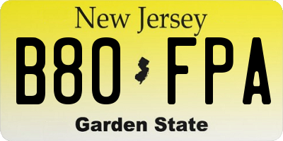 NJ license plate B80FPA