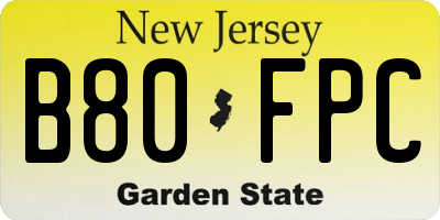 NJ license plate B80FPC