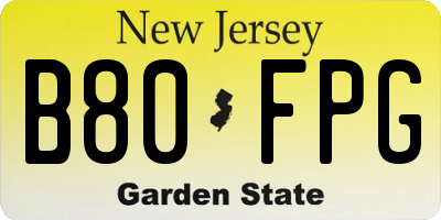 NJ license plate B80FPG