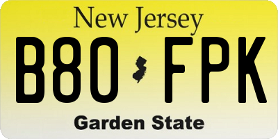 NJ license plate B80FPK