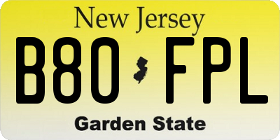 NJ license plate B80FPL