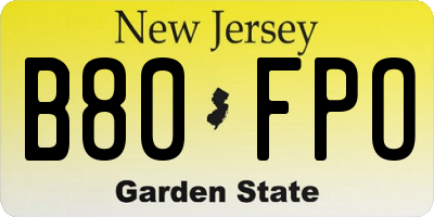 NJ license plate B80FPO