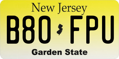 NJ license plate B80FPU