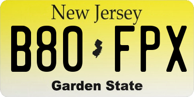 NJ license plate B80FPX