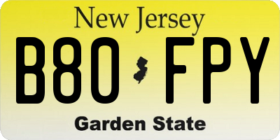 NJ license plate B80FPY