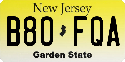NJ license plate B80FQA