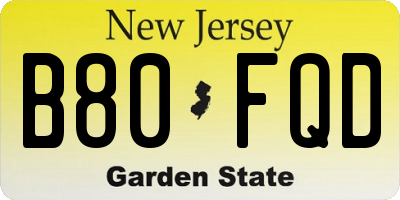 NJ license plate B80FQD