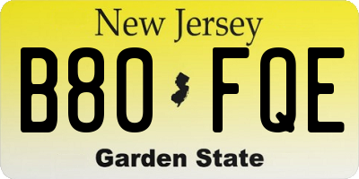 NJ license plate B80FQE