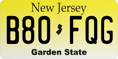 NJ license plate B80FQG