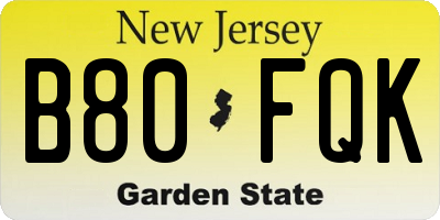 NJ license plate B80FQK