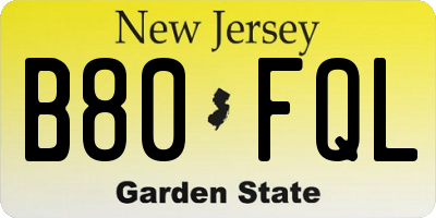 NJ license plate B80FQL