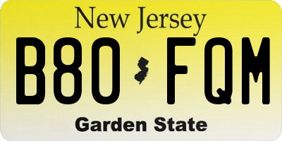 NJ license plate B80FQM