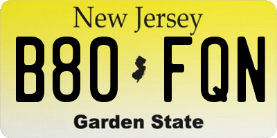 NJ license plate B80FQN