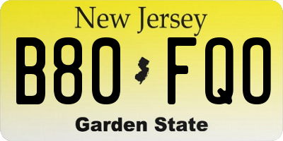 NJ license plate B80FQO