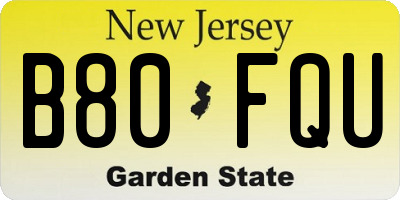 NJ license plate B80FQU