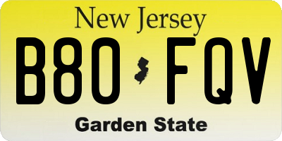 NJ license plate B80FQV