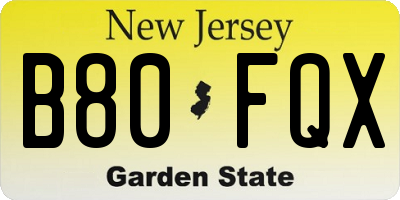 NJ license plate B80FQX