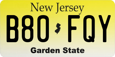 NJ license plate B80FQY
