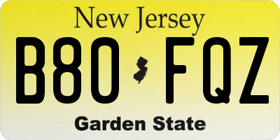 NJ license plate B80FQZ