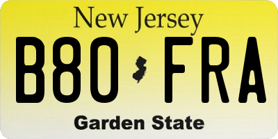 NJ license plate B80FRA