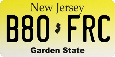 NJ license plate B80FRC