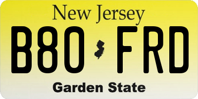NJ license plate B80FRD
