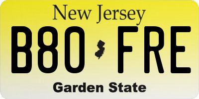 NJ license plate B80FRE