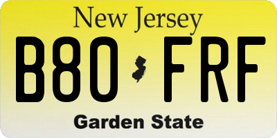 NJ license plate B80FRF