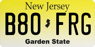 NJ license plate B80FRG