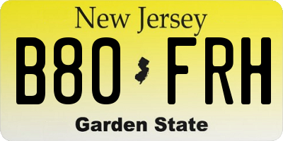 NJ license plate B80FRH