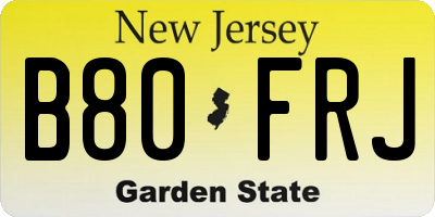 NJ license plate B80FRJ