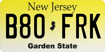 NJ license plate B80FRK