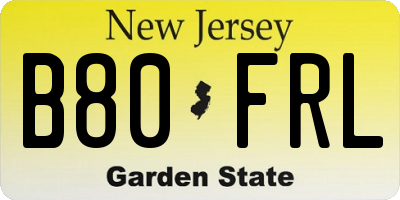 NJ license plate B80FRL