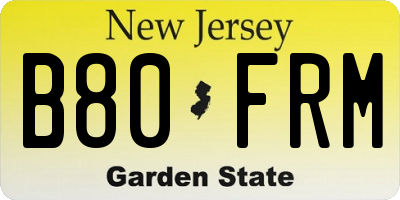 NJ license plate B80FRM