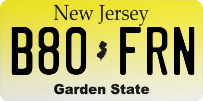 NJ license plate B80FRN