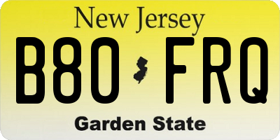 NJ license plate B80FRQ