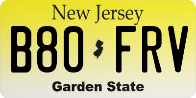 NJ license plate B80FRV