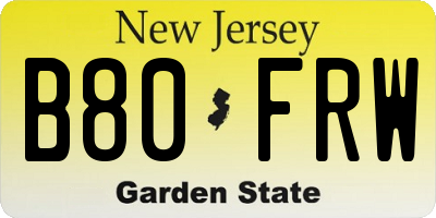 NJ license plate B80FRW