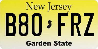 NJ license plate B80FRZ