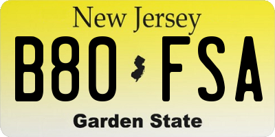 NJ license plate B80FSA