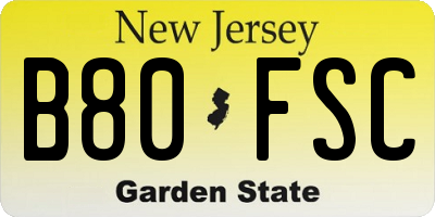 NJ license plate B80FSC