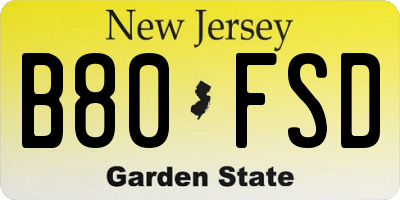 NJ license plate B80FSD