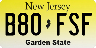 NJ license plate B80FSF
