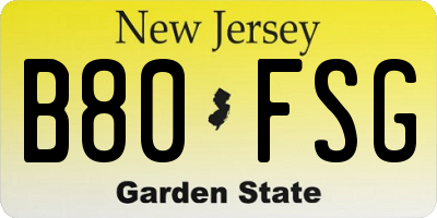 NJ license plate B80FSG