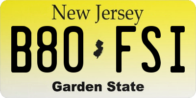 NJ license plate B80FSI